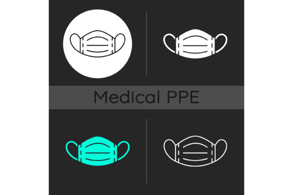 Medical Mask Dark Theme Icons Set: Graphics & Icons