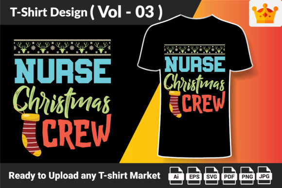 Nurse Christmas T-Shirt Design 03: Graphics & Print Templates