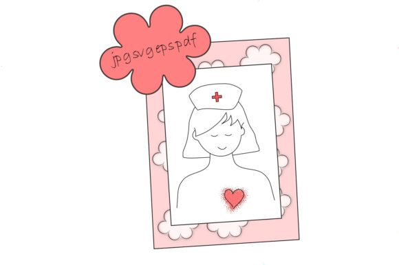 Nurse with Red Heart Drawing: Graphics & Illustrations